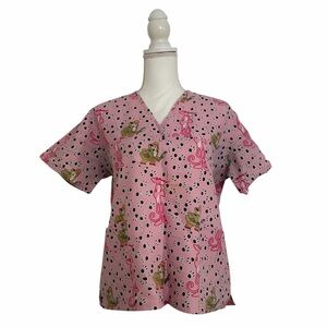 Pink Panther & The Inspector Paw Print Nursing Medical Scrub Top Women’s XS